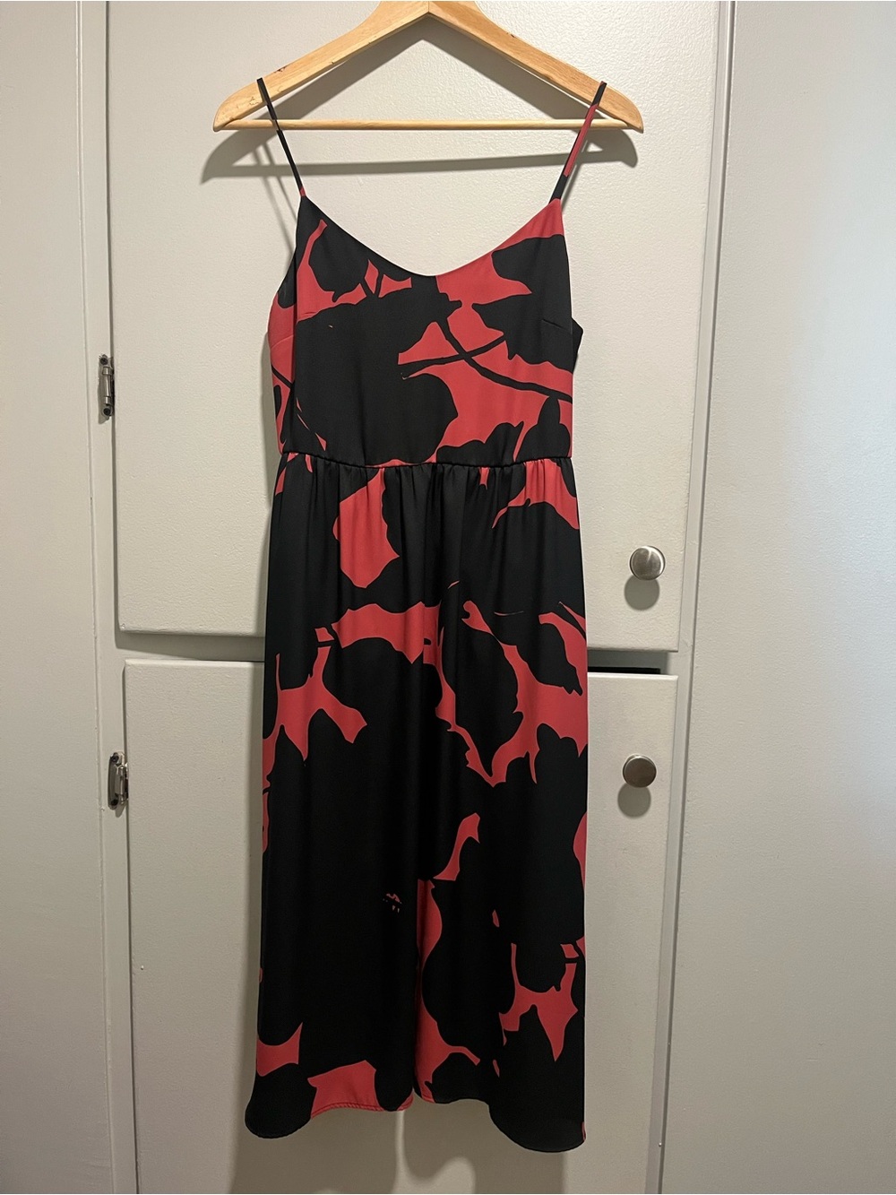 LOFT Black and Coral Floral Maxi Dress